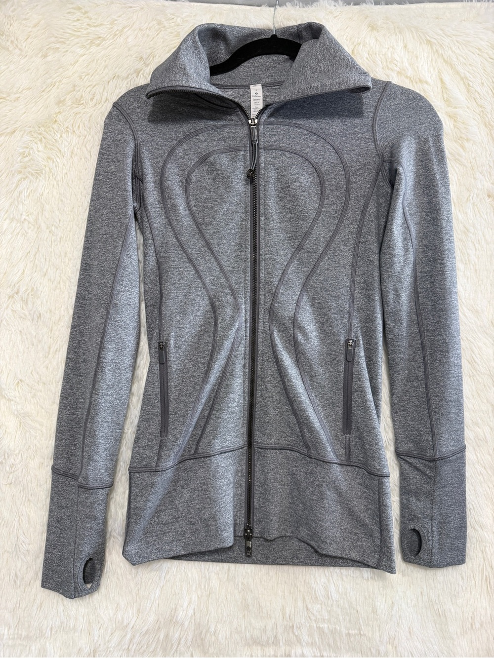 Lululemon Womens In Stride Jacket Size 2 Grey Full Zip Thumbholes Activewear